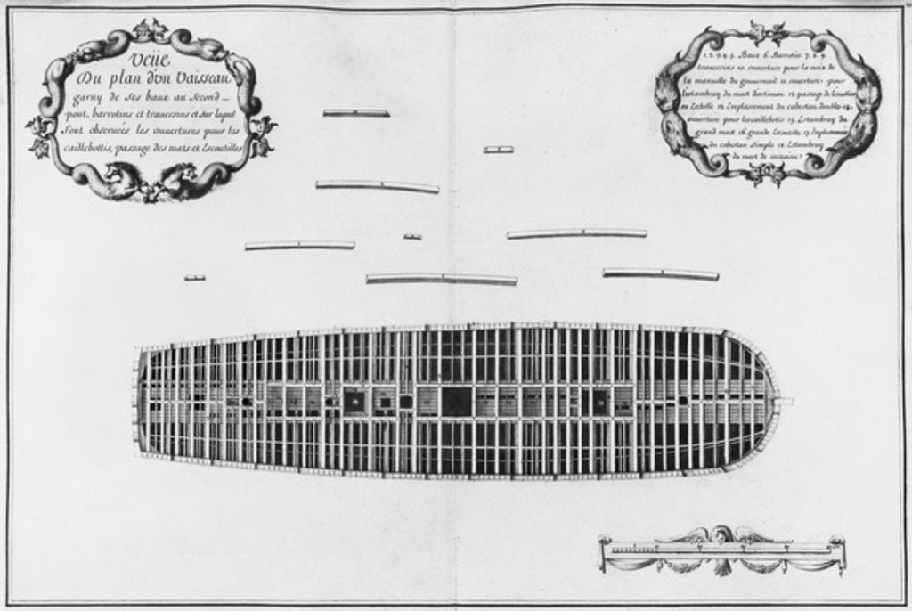 Detail of lan of the second deck of a vessel by French School