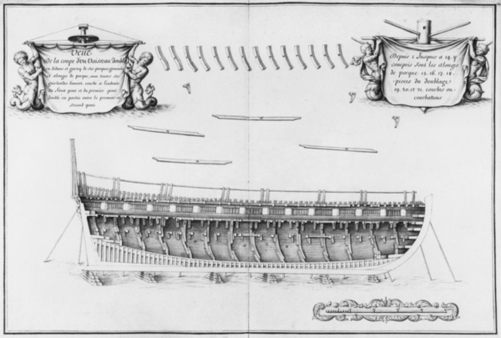 Detail of Cross-section of a vessel lined inside by French School