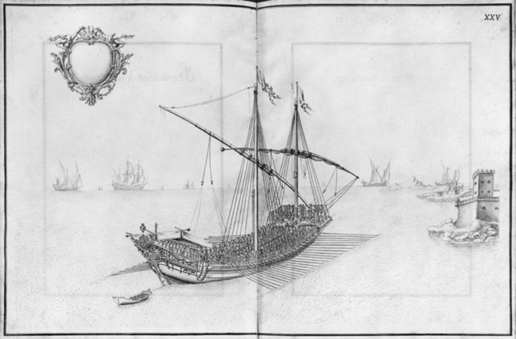 Detail of uilding, equipping and launching of a galle by French School