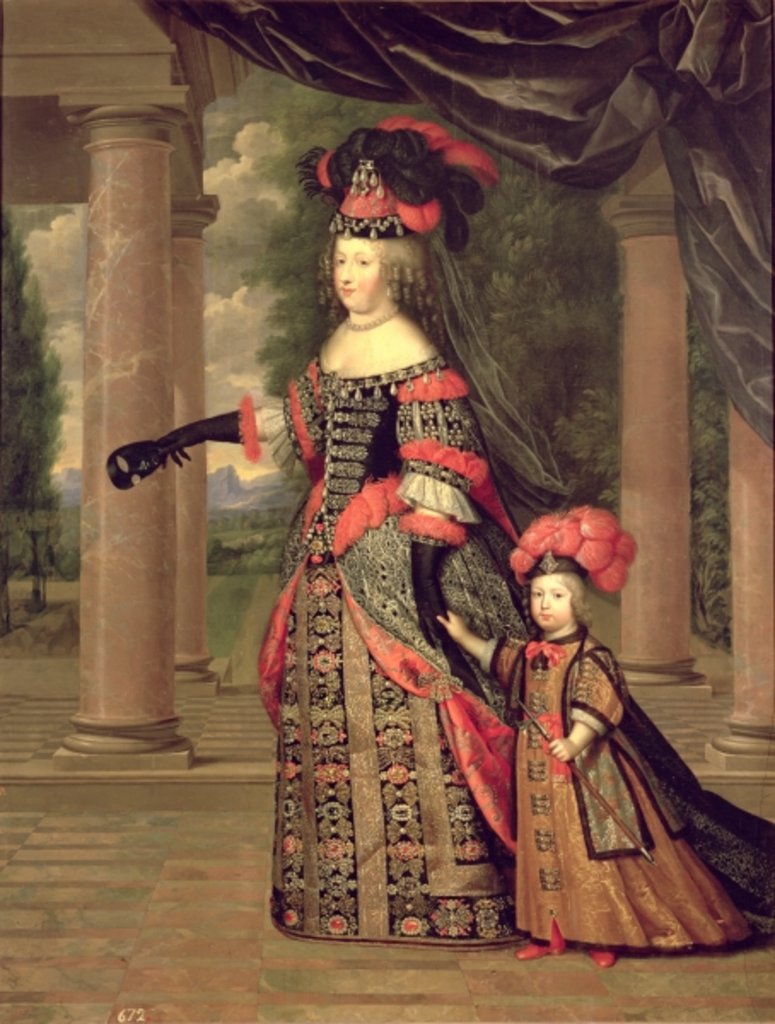 Detail of Maria Theresa, wife of Louis XIV, with her son the Dauphin Louis of France, after 1661 by Pierre Mignard