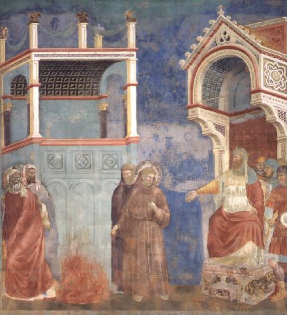 Detail of The Trial by Fire, St. Francis offers to walk through fire, to convert the Sultan of Egypt in 1219, 1296-97 by Giotto