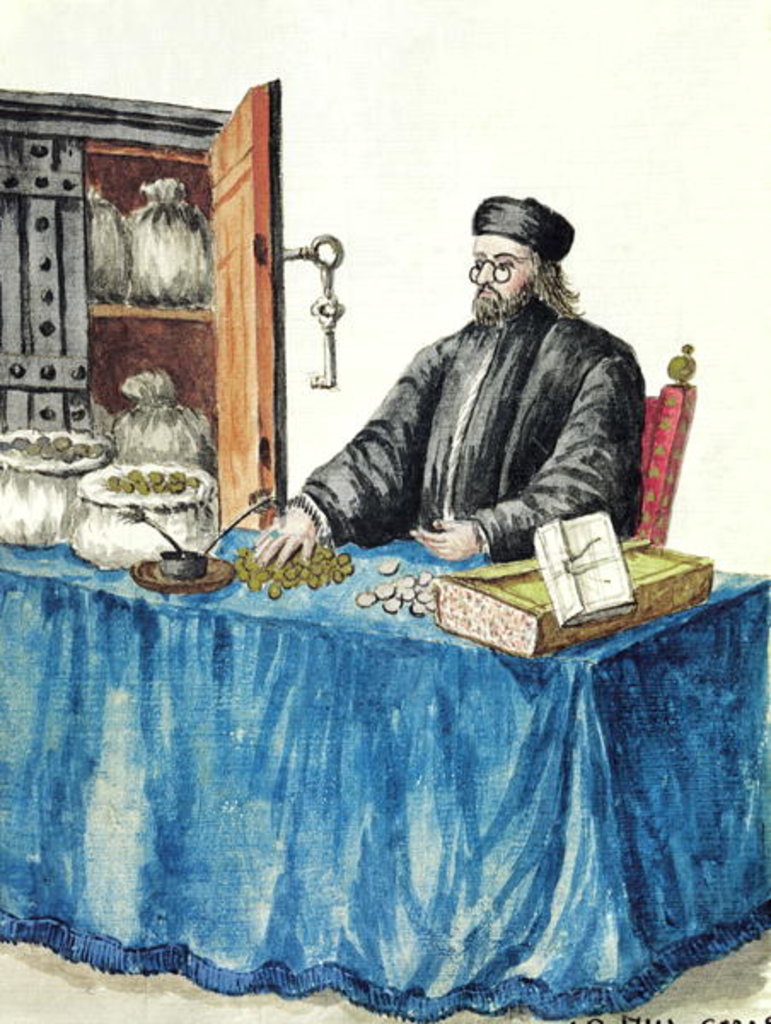 Detail of Venetian Moneylender, from an illustrated book of costumes by Jan van Grevenbroeck