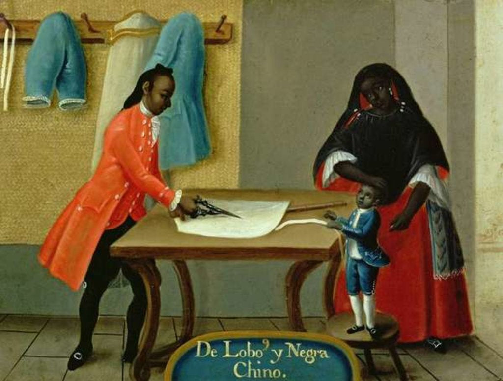 Detail of A Lobo Indian, his Half-Breed African Wife and their Child, from a series on mixed race marriages in Mexico by Mexican School