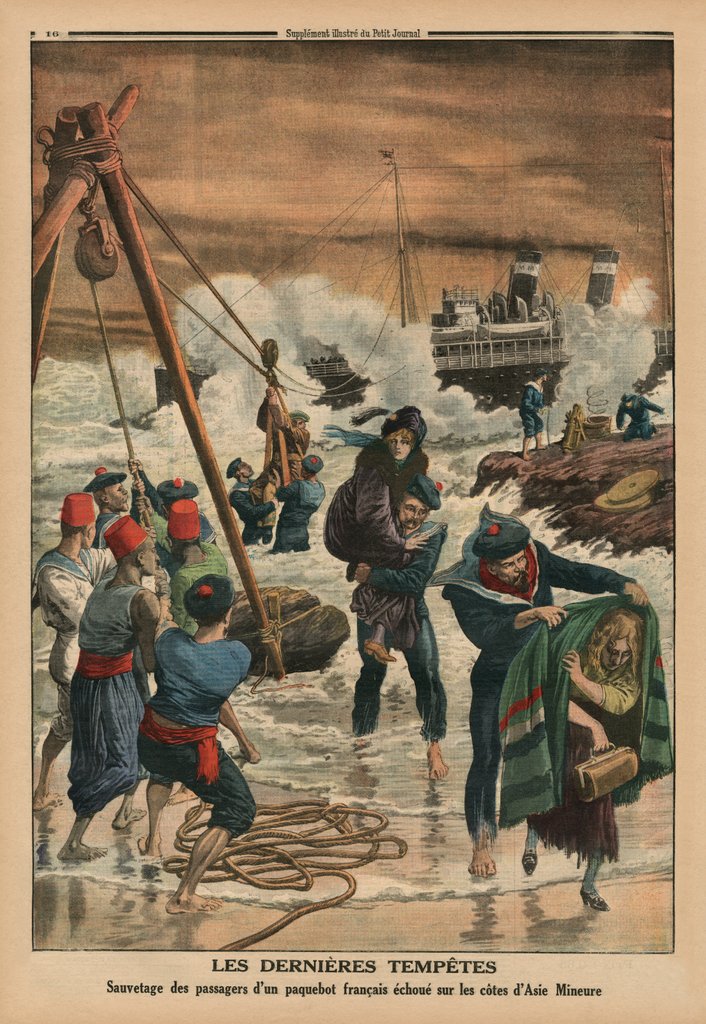Detail of The last sea storms, rescuing the passengers of a French liner lying on the coast of Asia Minor by French School