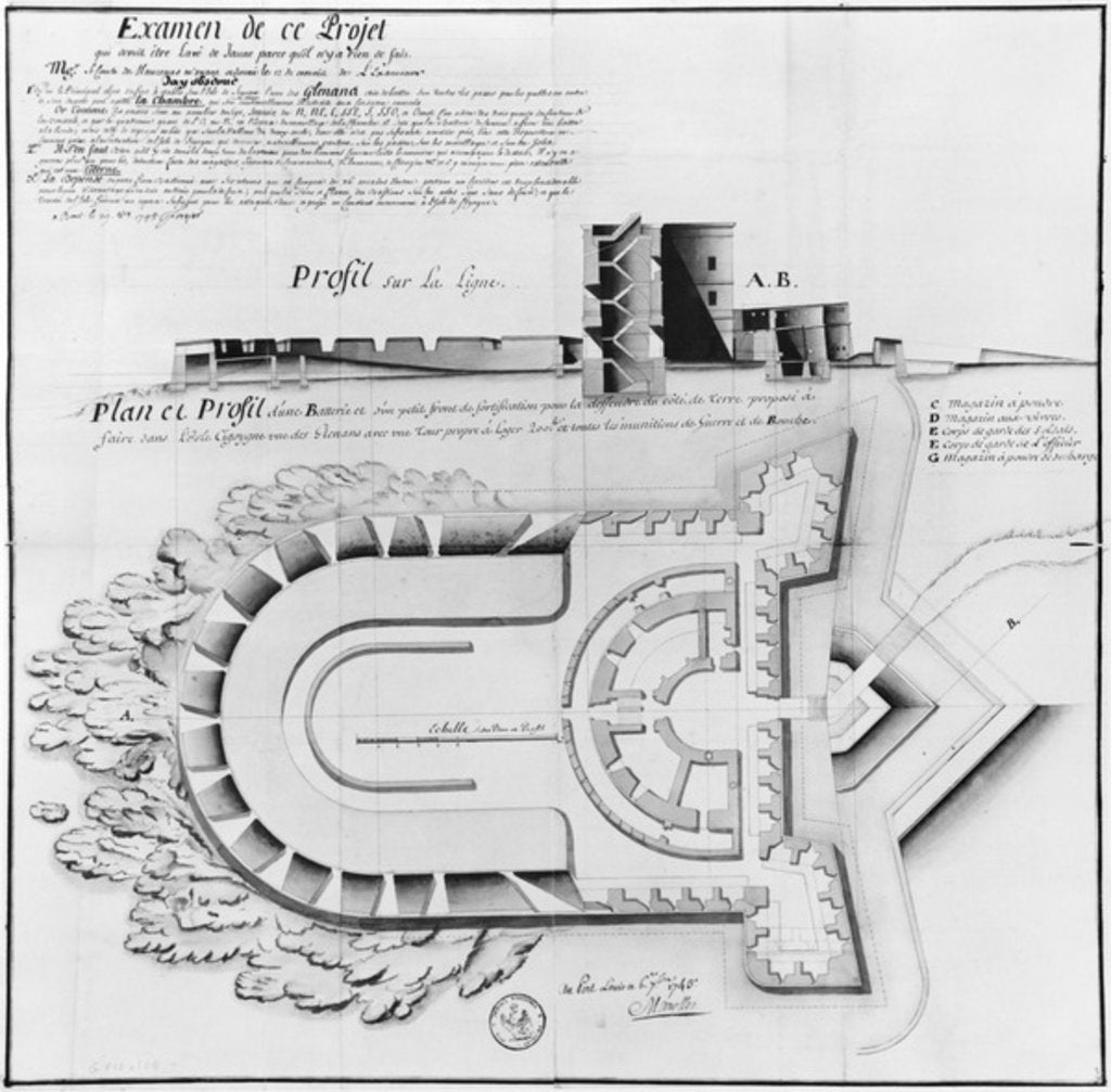 Detail of Project of a Fort on the Ile Cigogne, Archipel des Glenan, 1745 by French School