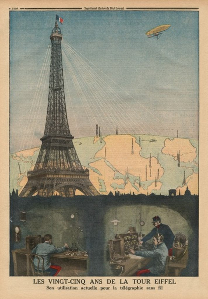 Detail of The 25th Anniversary of the Eiffel Tower used now for the wireless telegraphy by French School