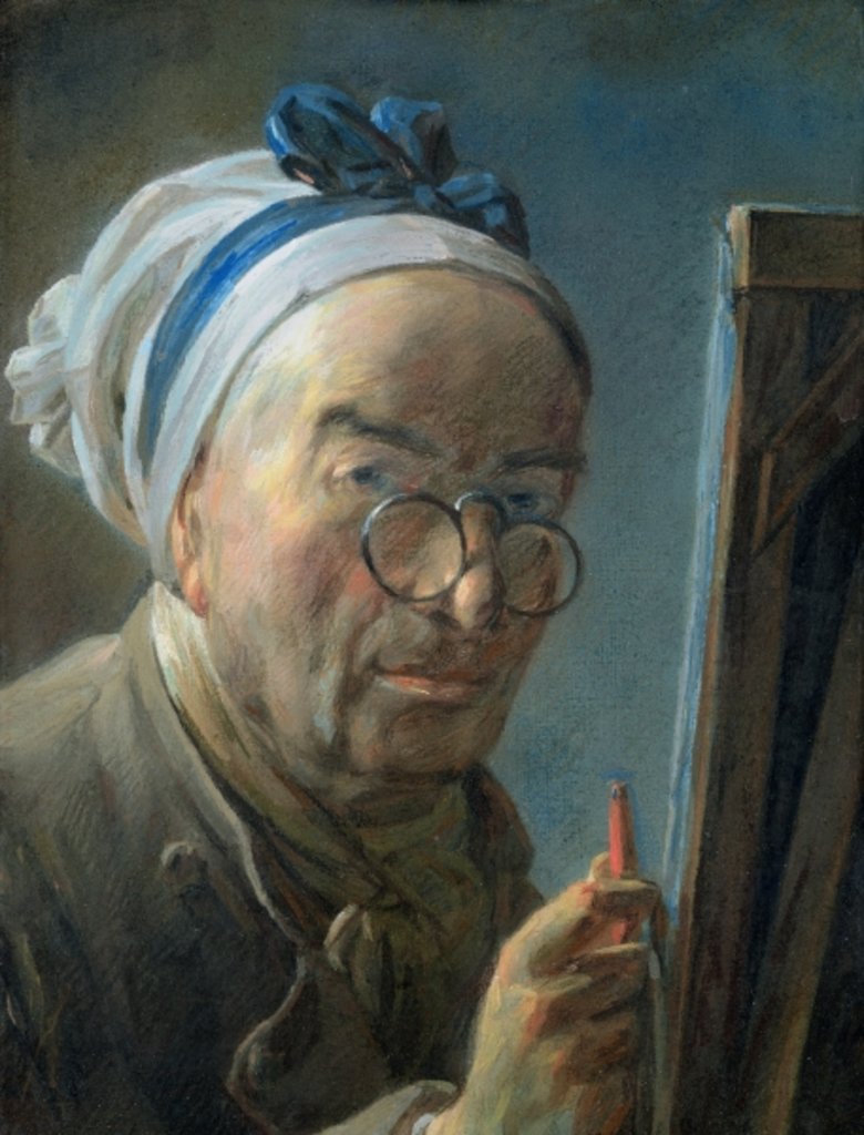 Detail of Self Portrait with an Easel, c.1775-79 by Jean-Baptiste Simeon Chardin
