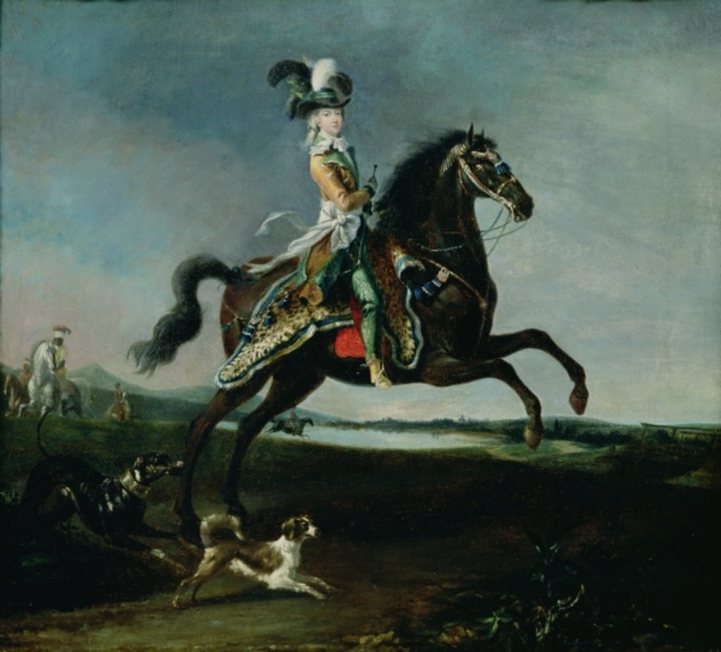 Detail of Equestrian Portrait of Marie-Antoinette in Hunting Attire, 1783 by Louis Auguste Brun or Brun de Versoix