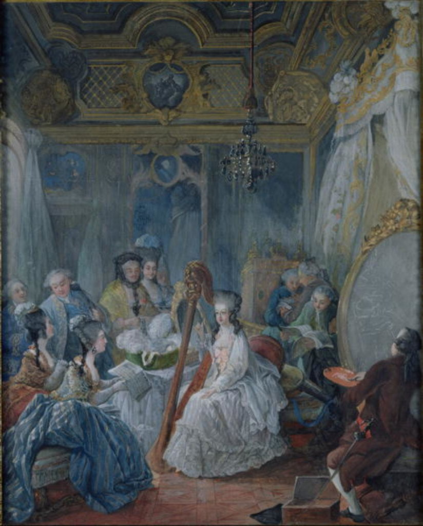 Detail of Marie Antoinette in her chamber at Versailles in 1777 by Jacques-Fabien Gautier d'Agoty