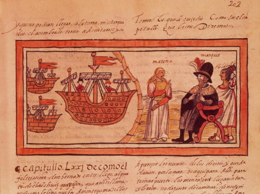 Detail of The Indian Princess Malinche or Dona Marina, Mistress of Hernando Cortes interpreting for him by Diego Duran