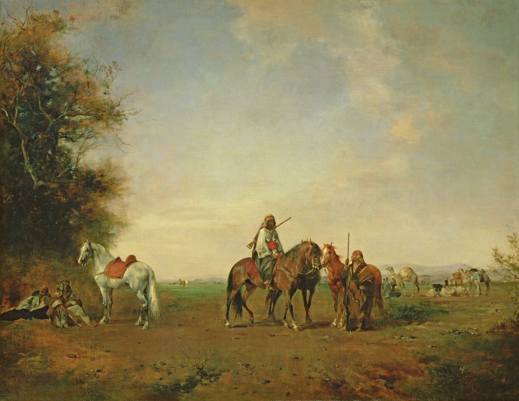 Detail of Resting place of the Arab horsemen on the plain, 1870 by Eugene Fromentin