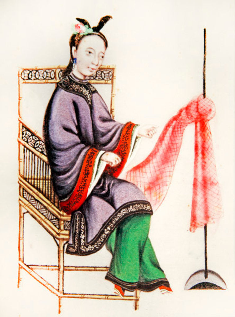 Detail of A Chinese Woman making a fishing net, Qianlong Period by School Chinese