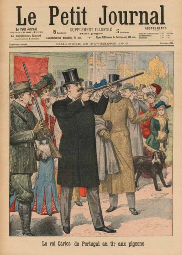 Detail of Carlos I, King of Portugal and the Algarves, aiming a rifle at pigeons by French School