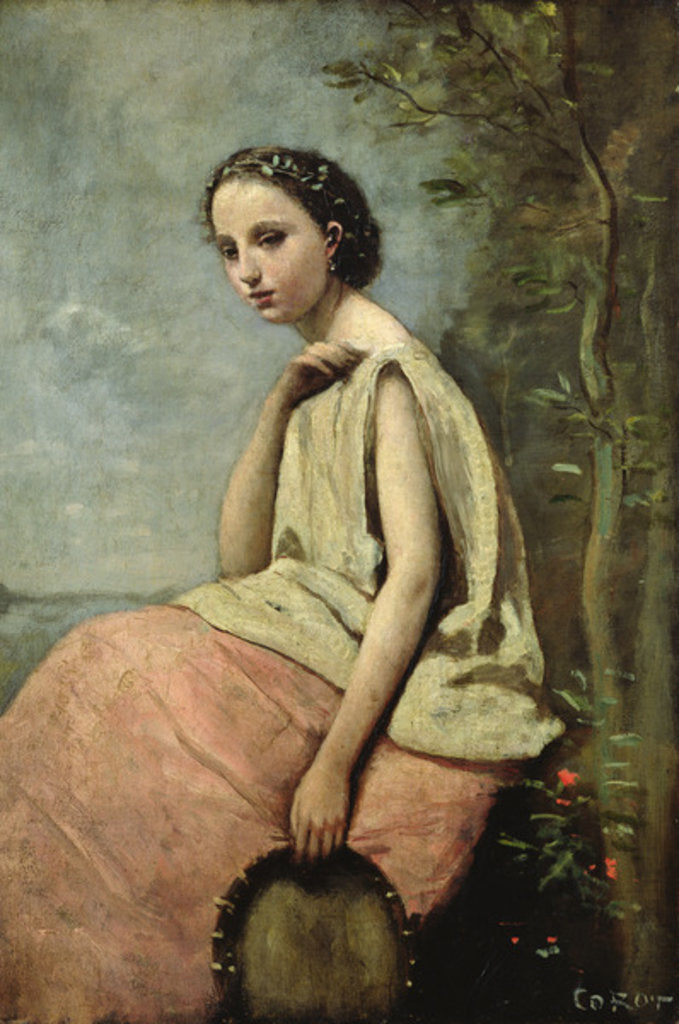 Detail of Zingara with a Tambourine by Jean Baptiste Camille Corot