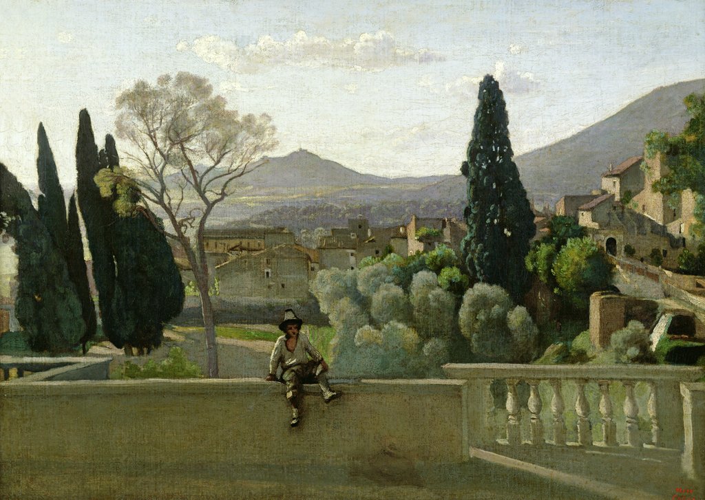 Detail of The Gardens of the Villa d'Este, Tivoli, 1843 by Jean Baptiste Camille Corot
