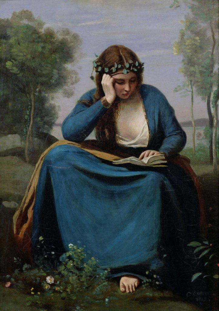Detail of The Reader Crowned with Flowers, or Virgil's Muse, 1845 by Jean Baptiste Camille Corot