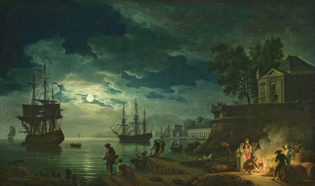 Detail of Night: A Port in the Moonlight, 1771 by Claude Joseph Vernet