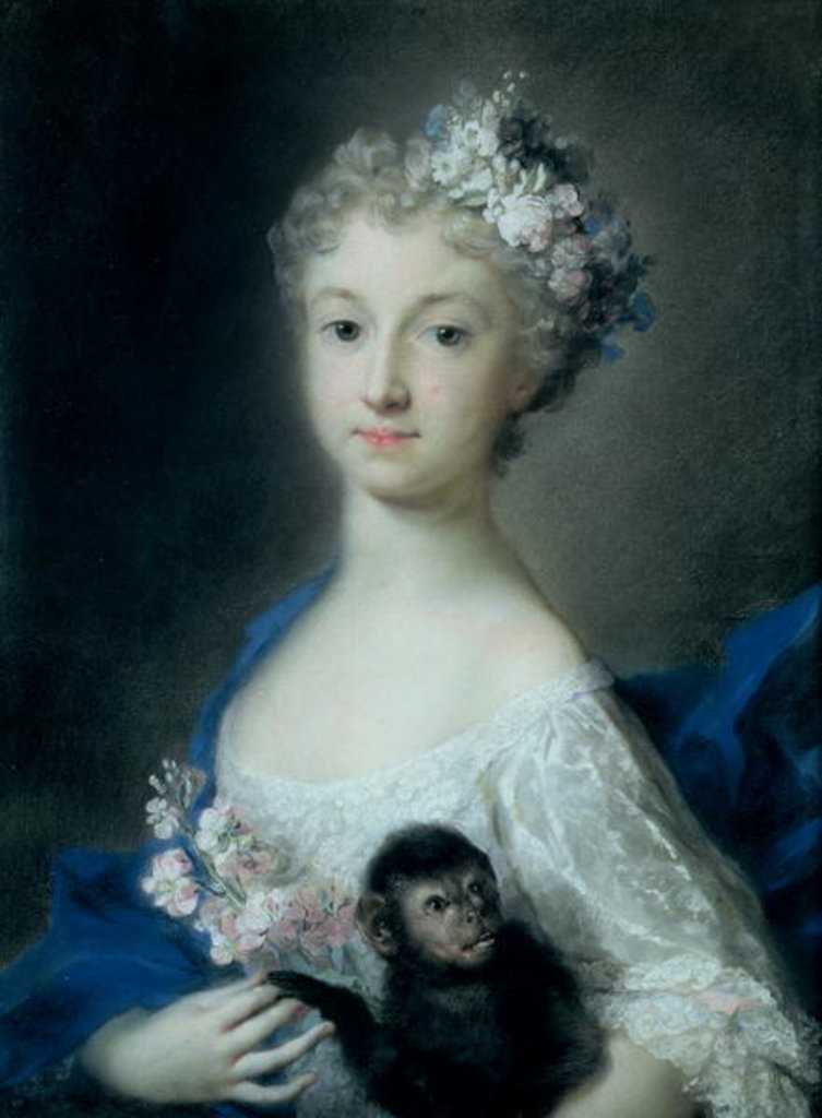 Detail of Girl holding a monkey, 18th century by Rosalba Giovanna Carriera