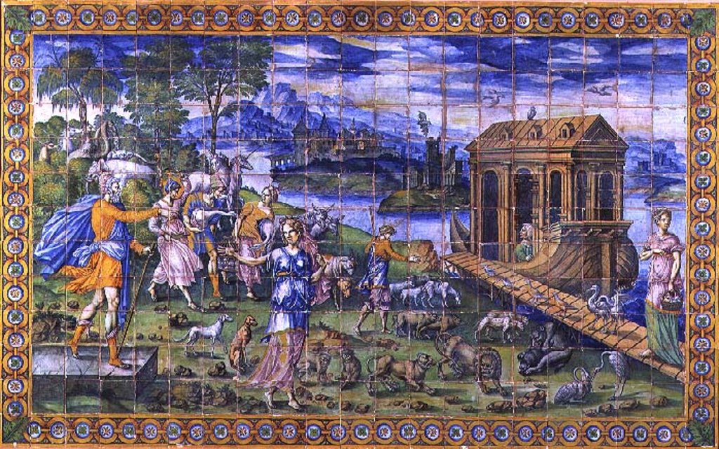 Detail of Tile depicting the Story of Noah: Embarking in the Ark by Masseot Abaquesne