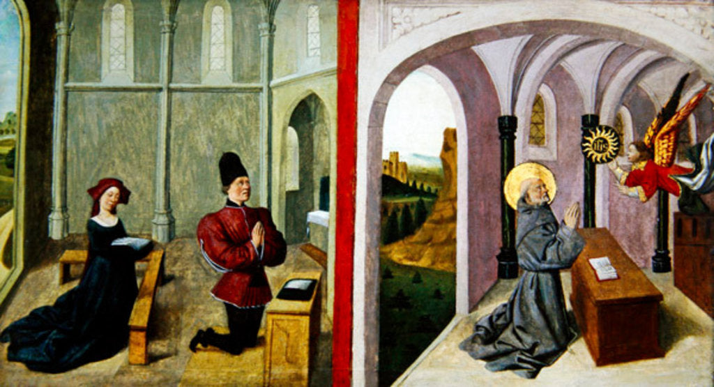 Detail of Saint Bernardino of Siena with two Donors, 1460-70 by Pierre Villatte