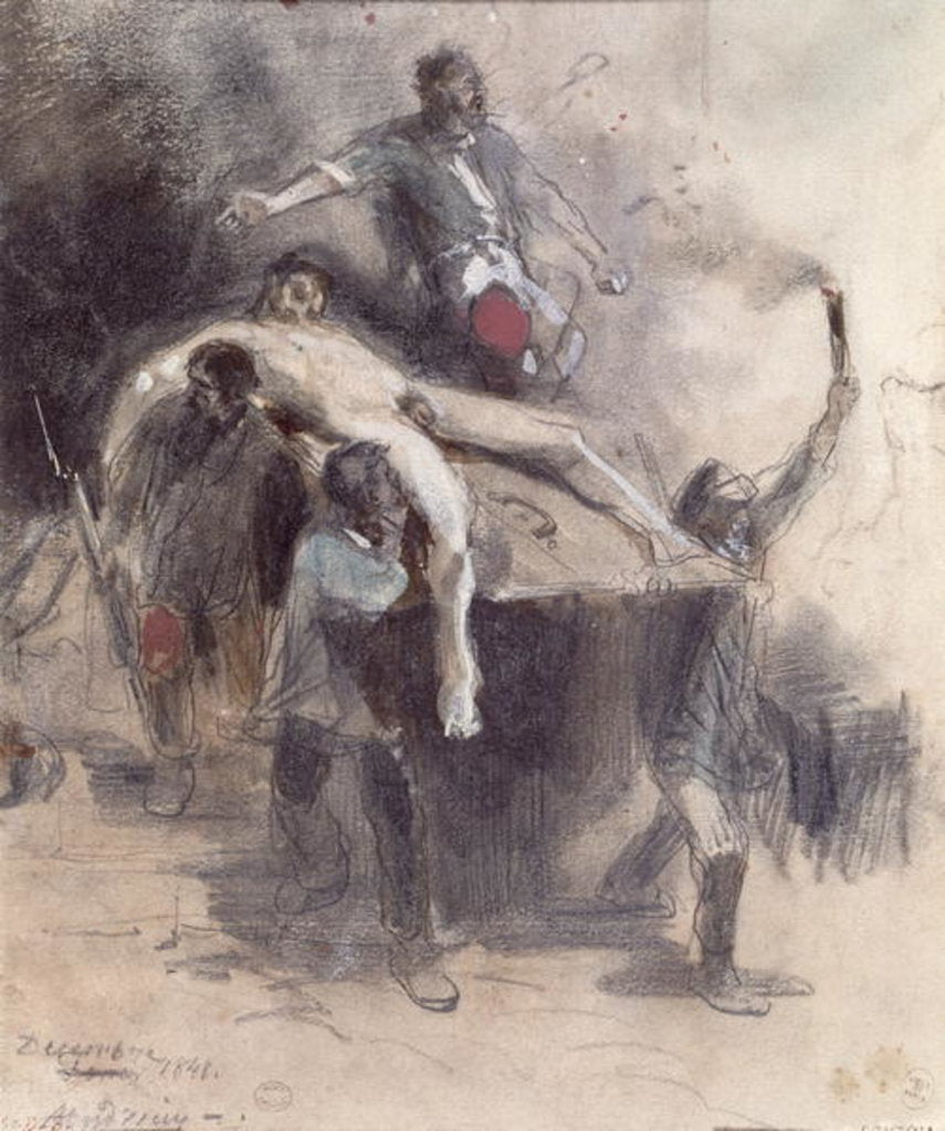 Detail of Men carrying away a corpse, 23rd February 1848 by Pierre Andrieu