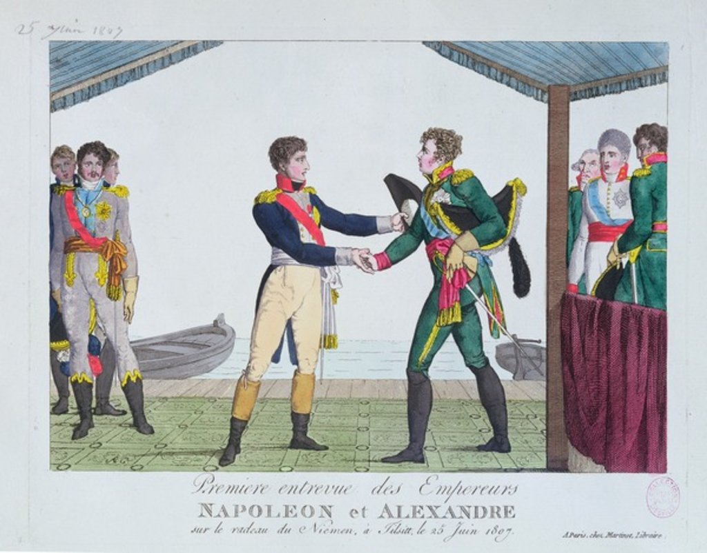 Detail of Meeting between Napoleon I and Alexander I, at Tilsit, 25 June, 1807 by French School