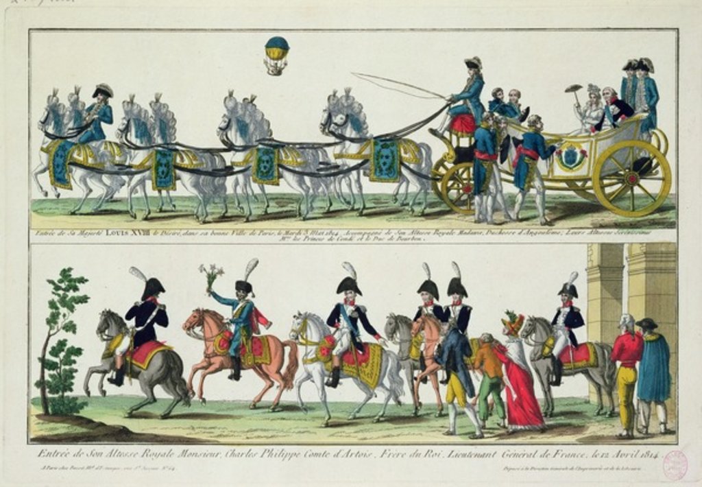 Detail of Entry to Paris of Charles, Count of Artois, 12 April 1814, and Entry to Paris of Louis XVIII, King of France and Navarre, 3 May 1814 by French School