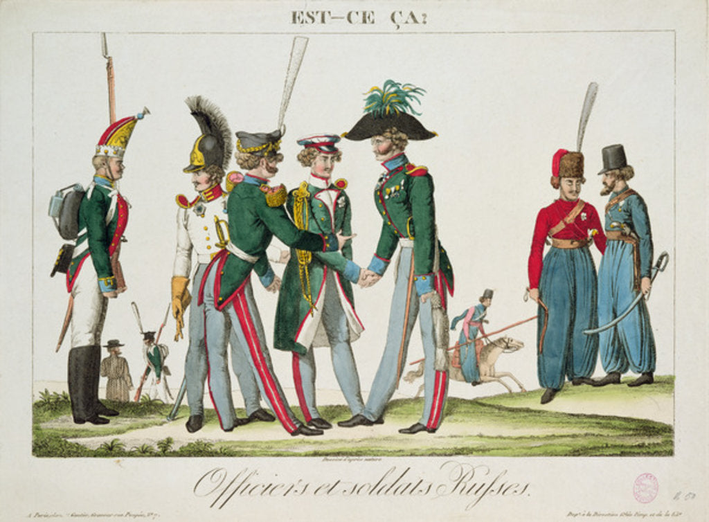 Detail of Russian officers and soldiers, 1815 by French School