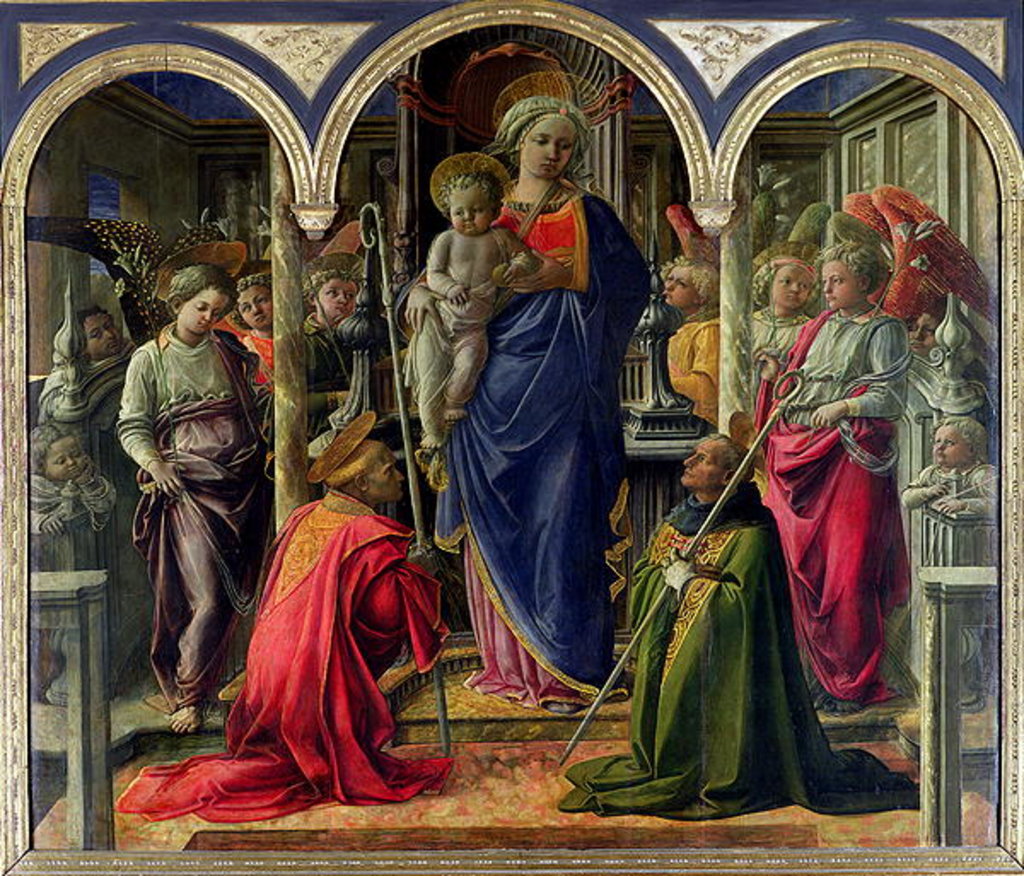 Detail of The Barbadori Altarpiece: Virgin and Child surrounded by Angels with St. Frediano and St. Augustine, 1437 by Fra Filippo Lippi
