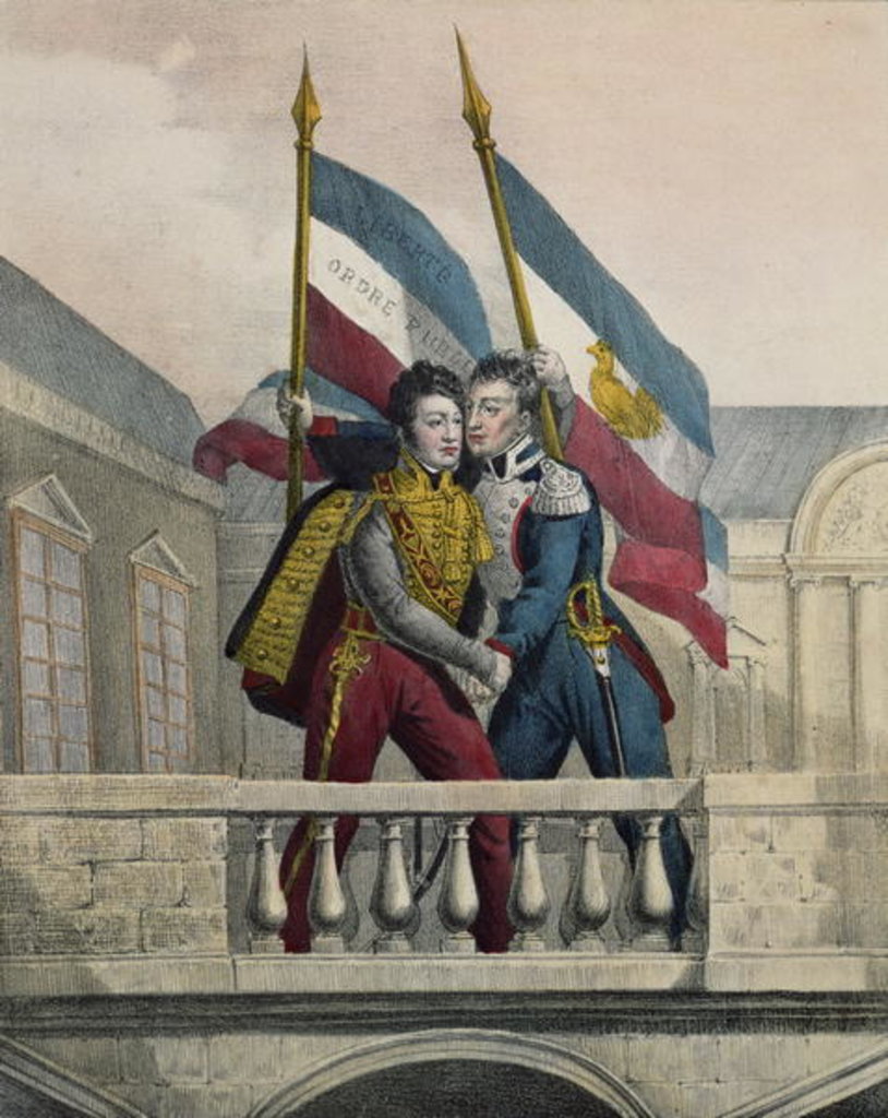 Detail of The Duke of Orleans embracing General La Fayette and raising the national colours on the terrace of the Palais-Royal, 30th July 1830 by Labastide