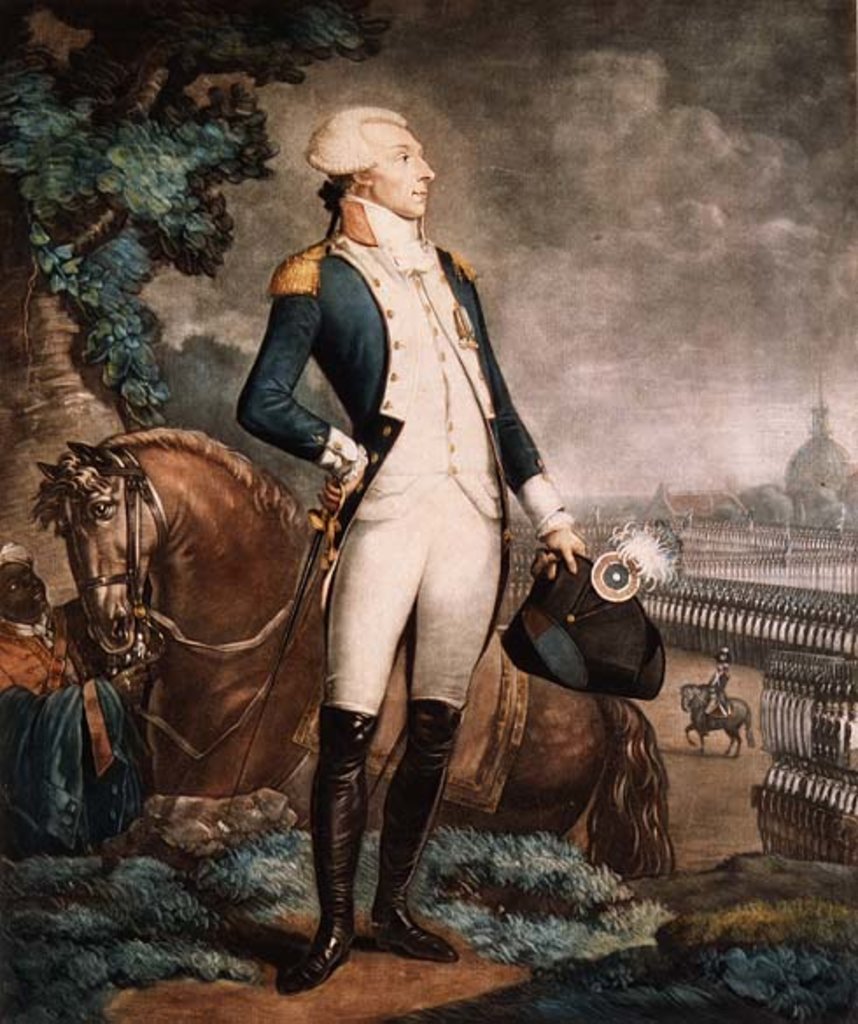 Detail of Portrait of the Marquis de La Fayette commander of the National Guard, 1790 by Philibert-Louis Debucourt