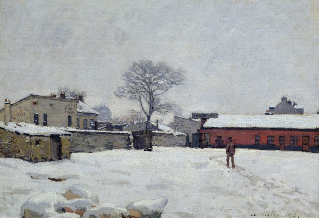 Detail of Under Snow: the farmyard at Marly-le-Roi, 1876 by Alfred Sisley