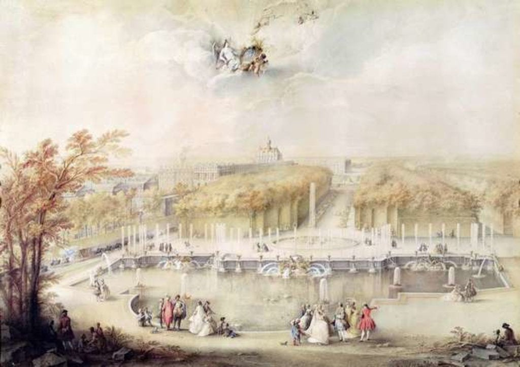 Detail of View of the Gardens and the Chateau of Versailles from the Neptune Fountain by Jacqes Andre Portail