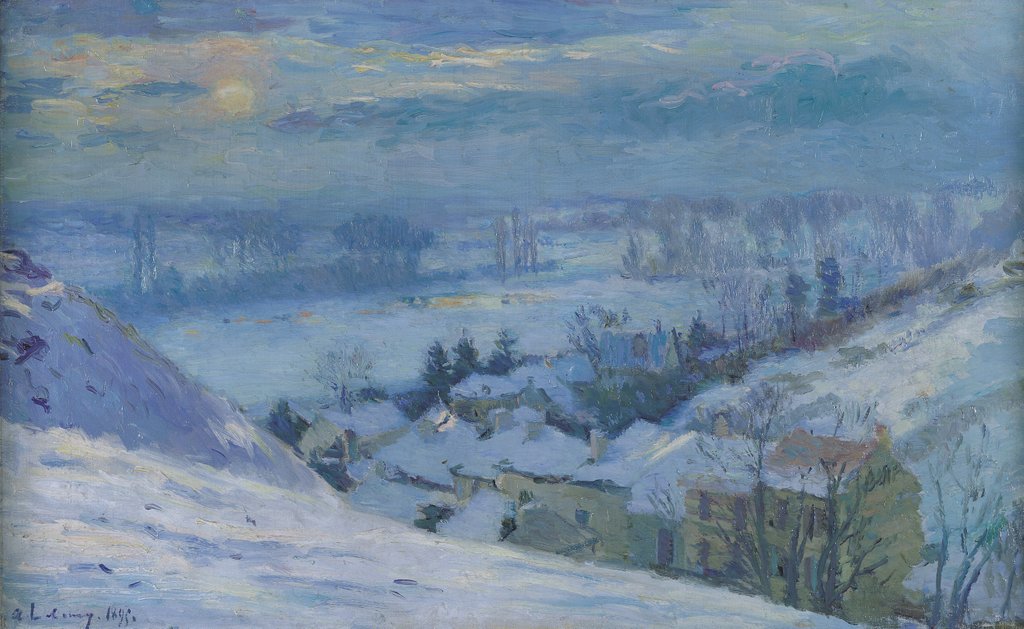 Detail of The Village of Herblay under snow, 1895 by Albert-Charles Lebourg