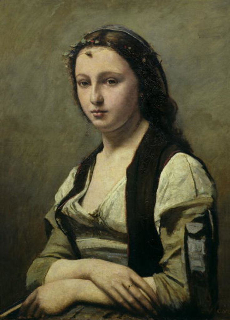 Detail of The Woman with the Pearl, c.1842 by Jean Baptiste Camille Corot