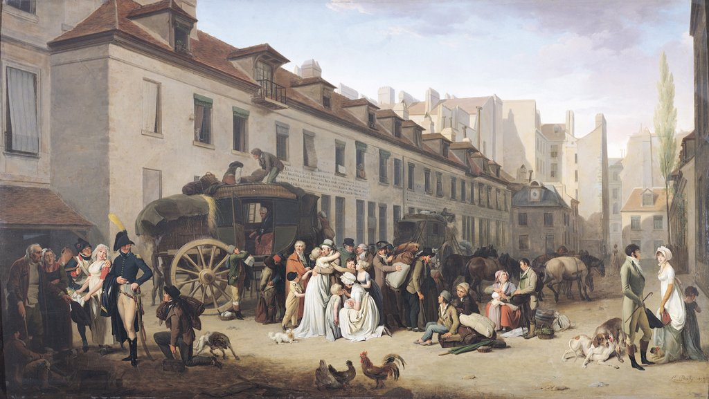 Detail of The Arrival of a Stagecoach at the Terminus, rue Notre-Dame-des-Victoires, Paris, 1803 by Louis Leopold Boilly