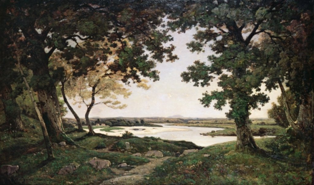 Detail of Wooded Landscape with a Sandy River, 1882 by Henri-Joseph Harpignies