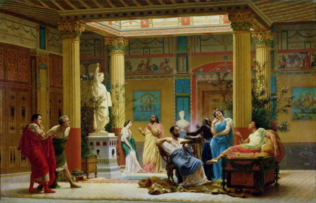 Detail of Rehearsal of 'The Fluteplayer' and 'The Diomedes' wife' in the atrium of the Pompeian house of Prince Napoleon, 18 Avenue Montaigne, Paris, 1861 by Gustave Clarence Rodolphe Boulanger