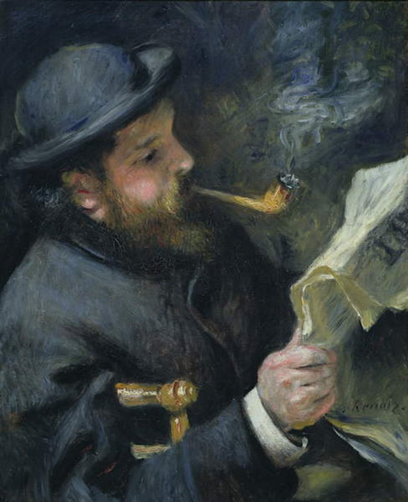 Detail of Claude Monet reading a newspaper, 1872 by Pierre Auguste Renoir