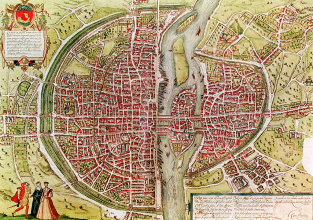 Detail of Map of Paris from 'Civitates orbis terrarrum' by Georg Braun and Franz Hogenbergh, French, 1572-1617 by Georg and Hogenberg Franz Braun