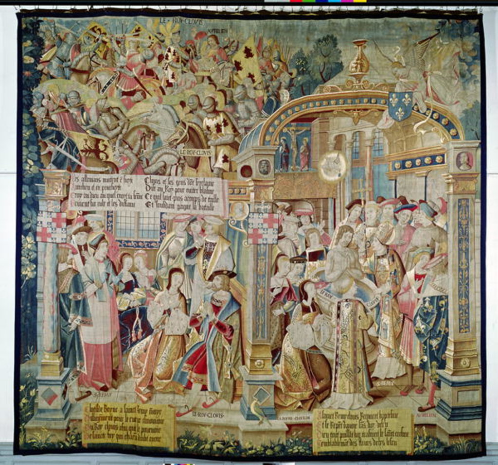 Detail of Scenes from the Life of St. Remigius bishop of Reims: the battle of Tolbiac in 496: the conversion and baptism of Clovis I, King of the Franks, 1531 by French School