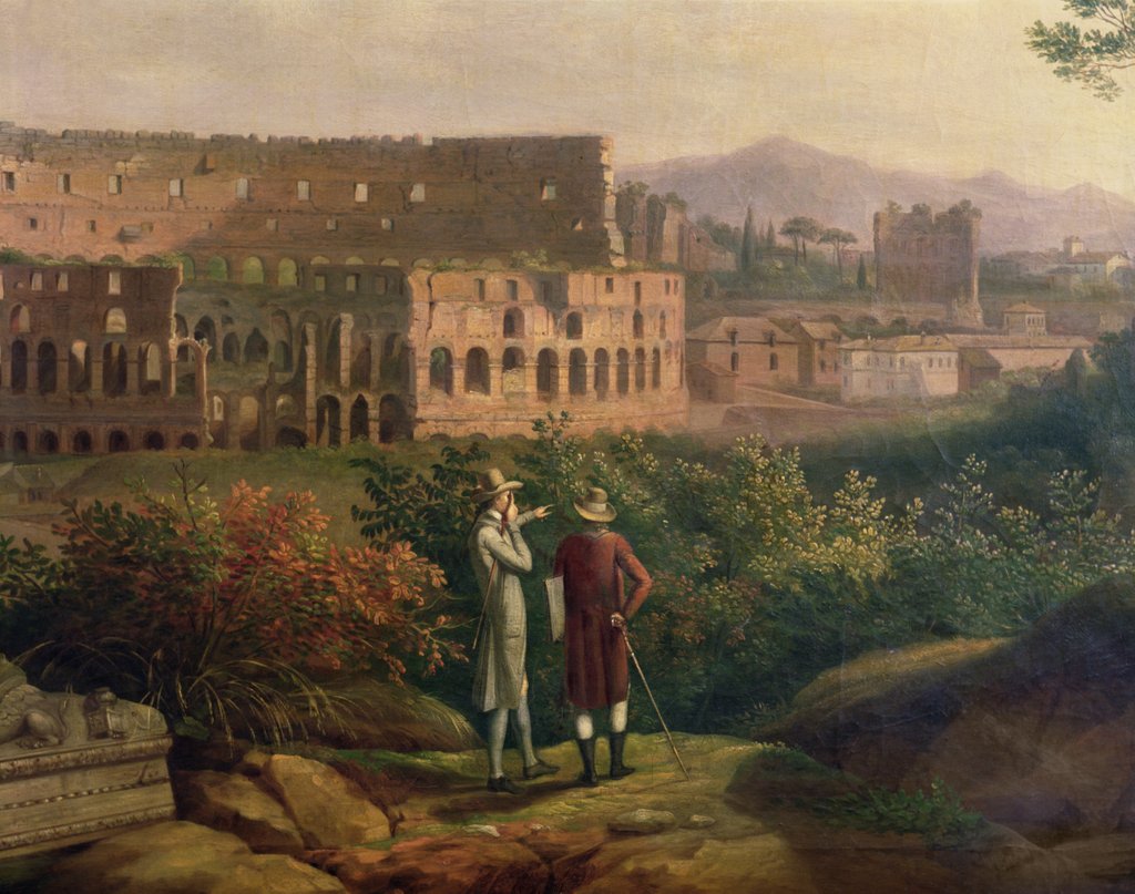 Detail of Johann Wolfgang von Goethe visiting the Colosseum in Rome, c.1790 by Jacob-Philippe Hackert