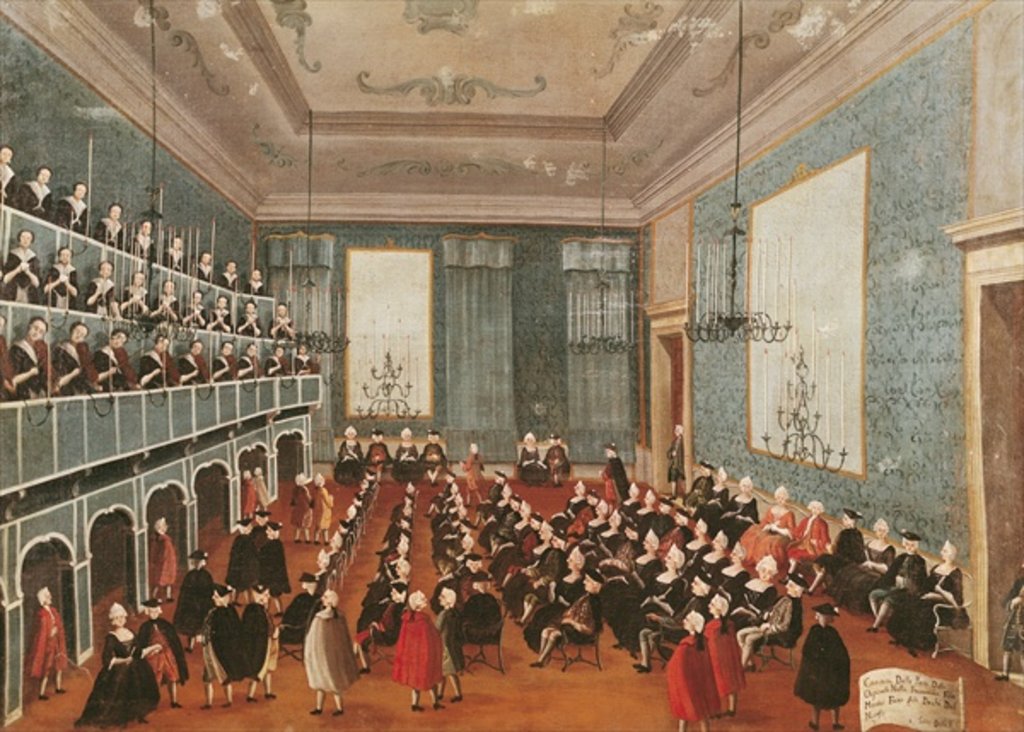 Detail of Concert given by the girls of the hospital music societies in the Procuratie, Venice, 18th century by Gabriele Bella