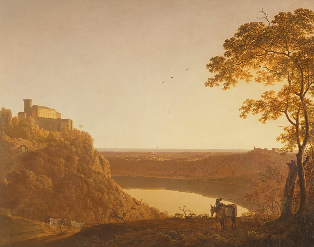 Detail of Lake Nemi at Sunset, c.1790 by Joseph Wright of Derby