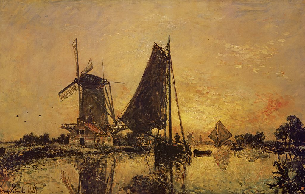 Detail of In Holland, Boats near a Windmill, 1868 by Johan-Barthold Jongkind