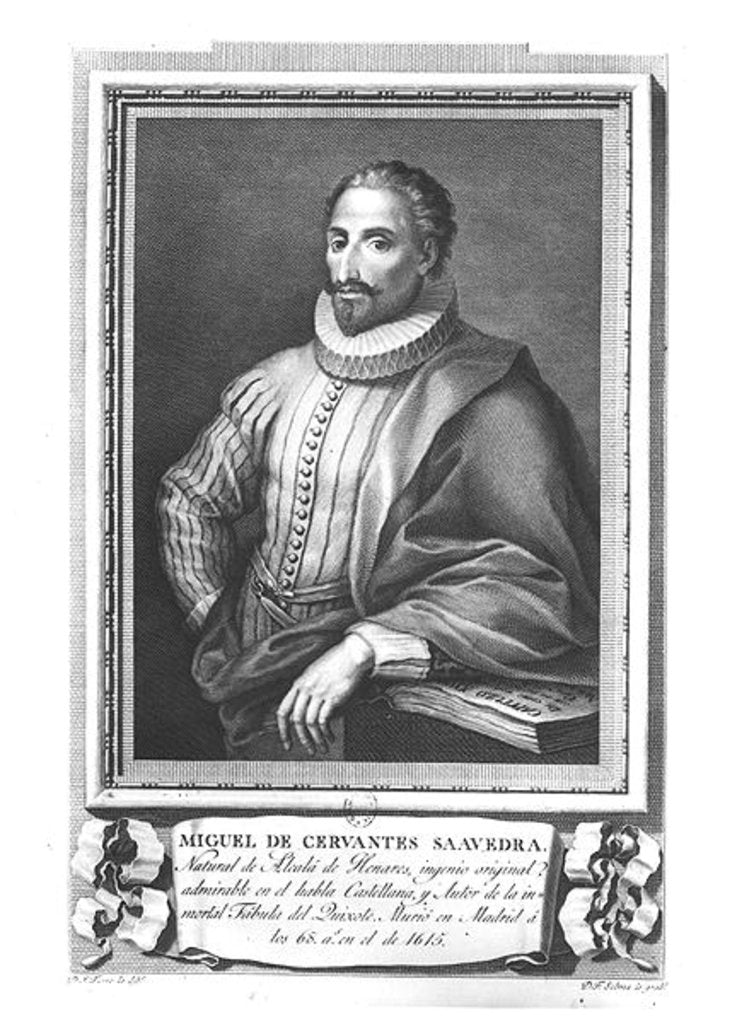 Detail of Portrait of Miguel de Cervantes Saavedra engraved by Fernando Selma by Gregorio (after) Ferro
