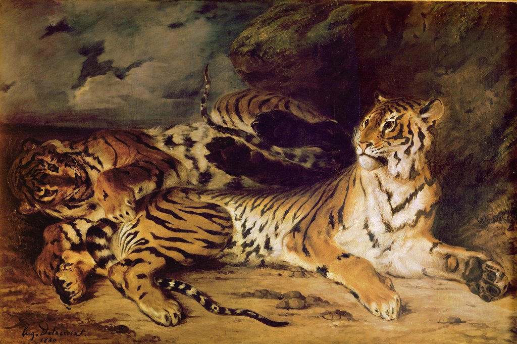 Detail of Young tiger playing with his mother, 1830 by Ferdinand Victor Eugene Delacroix
