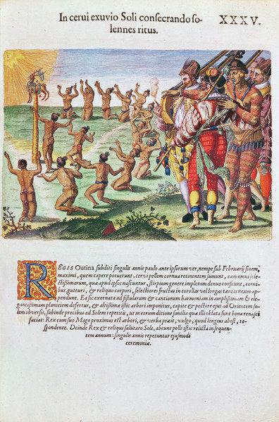 Detail of Sun worshipping ritual with an offering of a deer by Jacques Le Moyne