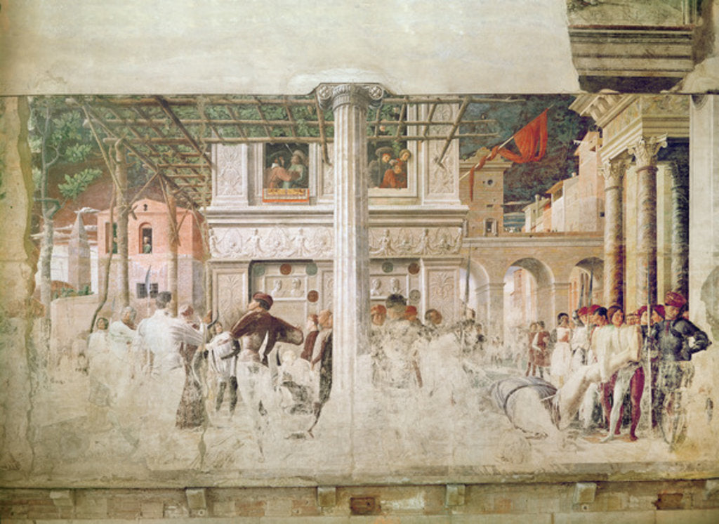 Detail of The martyrdom of Saint Christopher and the moving of his body, c.1450-56 by Andrea Mantegna