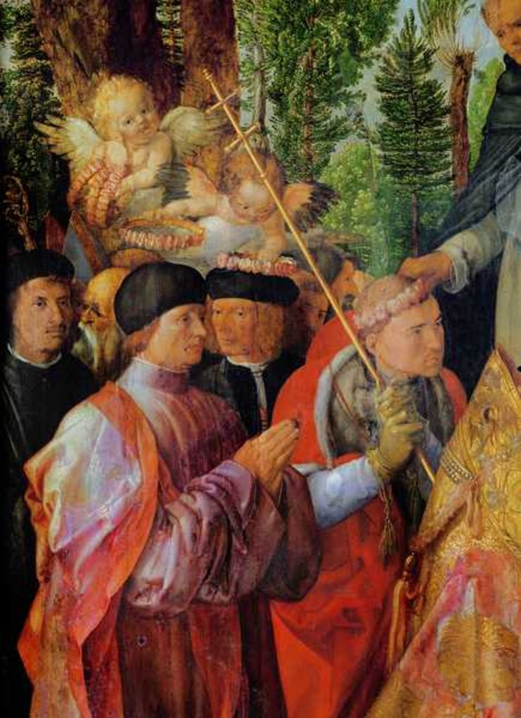 Detail of The Festival of the Rose Gardens, detail to the left: praying, 1506 by Albrecht Dürer or Duerer